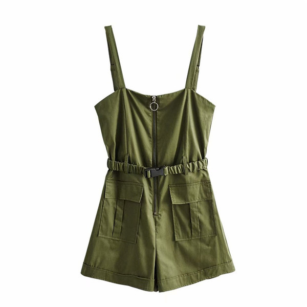 Moderan ženski kombinezon s remenom i tankim naramenicama u zelenoj boji