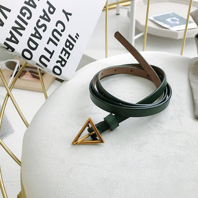 Női vékony bőr öv fém háromszöggel