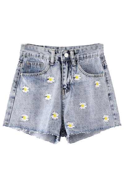 Női farmer rövidnadrág hímzéssel