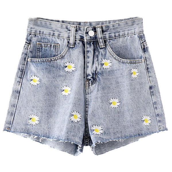 Női farmer rövidnadrág hímzéssel