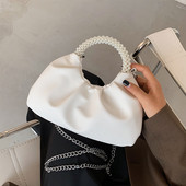 Eko bőrből készült modern női táska rövid fogantyúval és gyöngyökkel