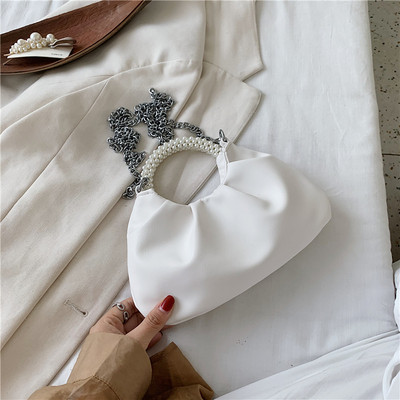 Eko bőrből készült modern női táska rövid fogantyúval és gyöngyökkel