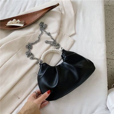 Eko bőrből készült modern női táska rövid fogantyúval és gyöngyökkel