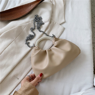 Eko bőrből készült modern női táska rövid fogantyúval és gyöngyökkel