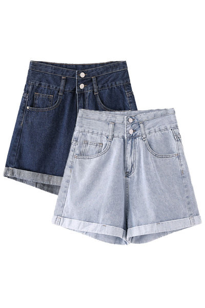 Női farmer rövidnadrág kék színben - magas derék