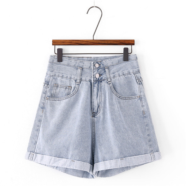 Női farmer rövidnadrág kék színben - magas derék