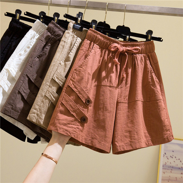 Női alkalmi rövidnadrág elasztikus derékkal és zsebekkel