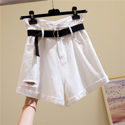 Női alkalmi farmer övvel és magas derékkal