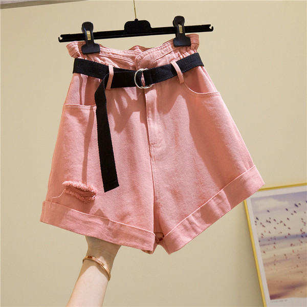 Női alkalmi farmer övvel és magas derékkal