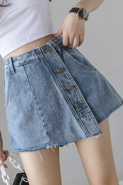 Alkalmi női szoknya-farmer nadrág gombokkal