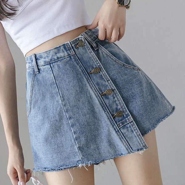 Alkalmi női szoknya-farmer nadrág gombokkal