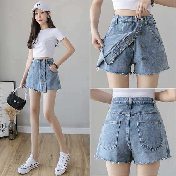 Alkalmi női szoknya-farmer nadrág gombokkal