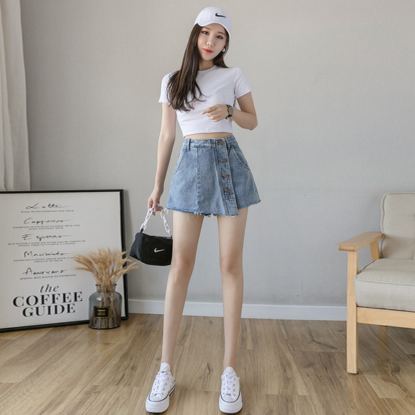 Alkalmi női szoknya-farmer nadrág gombokkal