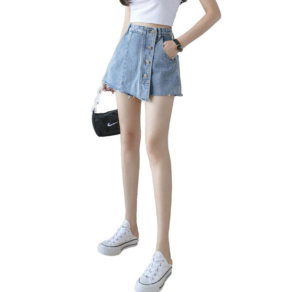 Alkalmi női szoknya-farmer nadrág gombokkal