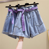 Ženske kratke traperice s remenom i visokim strukom