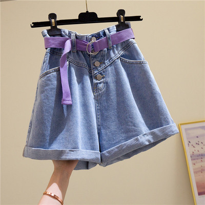 Ženske kratke traperice s remenom i visokim strukom