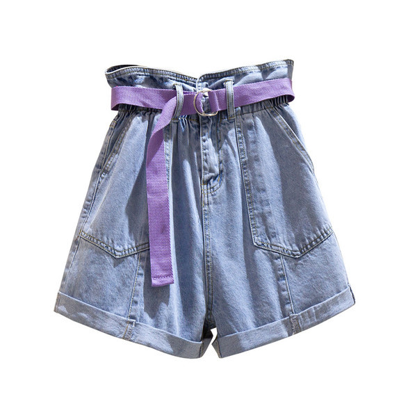 Ženske kratke traperice s remenom i visokim strukom