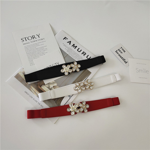 Tanak ženski elastični remen s kamenčićima