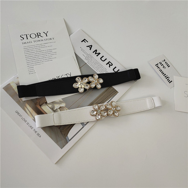 Tanak ženski elastični remen s kamenčićima