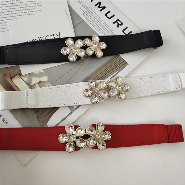 Tanak ženski elastični remen s kamenčićima