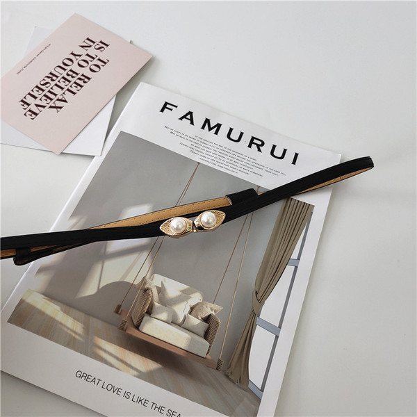 Női öko-bőr öv gyöngy díszítéssel