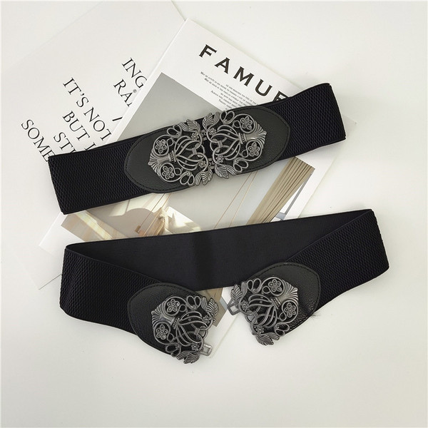 Elastični ženski široki remen s metalnim kopčanjem