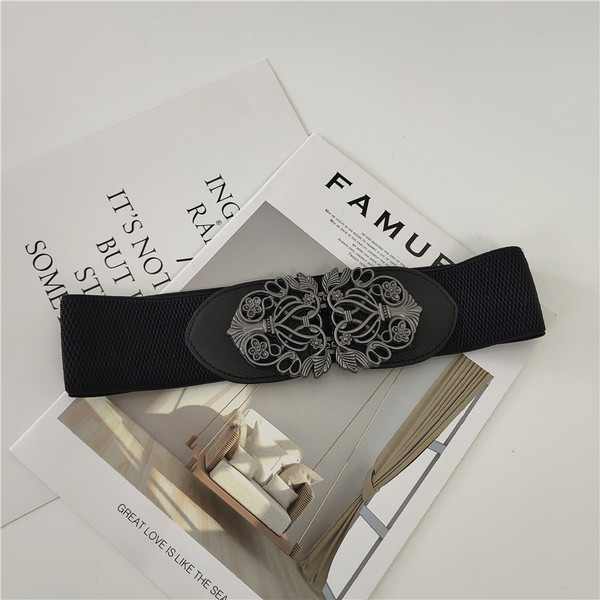 Elastični ženski široki remen s metalnim kopčanjem