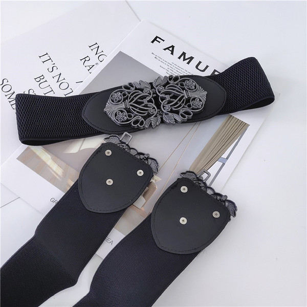 Elastični ženski široki remen s metalnim kopčanjem