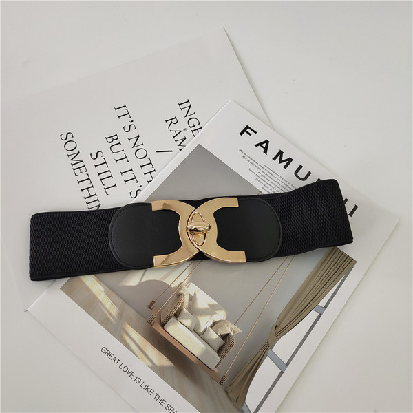 Női széles öv, fekete színű fém elemmel