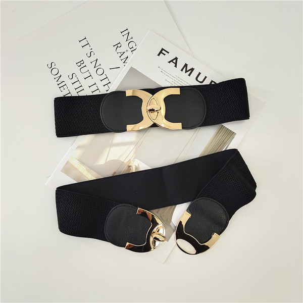 Női széles öv, fekete színű fém elemmel