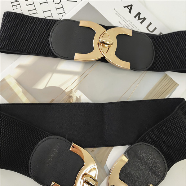 Női széles öv, fekete színű fém elemmel