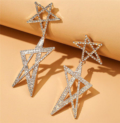 Női lógó fülbevaló arany színű és csillag alakú kövekkel