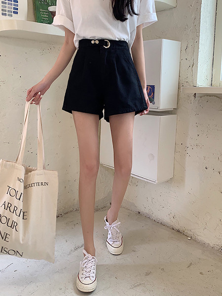 Дамски ежедневен къси панталони с висока талия и джобове 