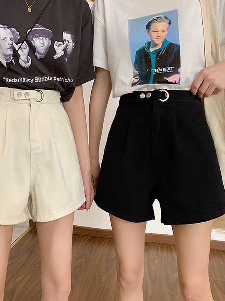 Дамски ежедневен къси панталони с висока талия и джобове 