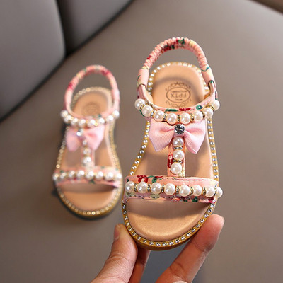 Елегантни детски сандали с ластик и перли 