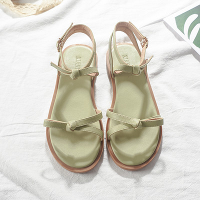 Alkalmi női szandál lapos talppal és szalaggal, két színben