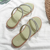 Ženske papuče sa kamenčićima i ravnim đonom u dvije boje