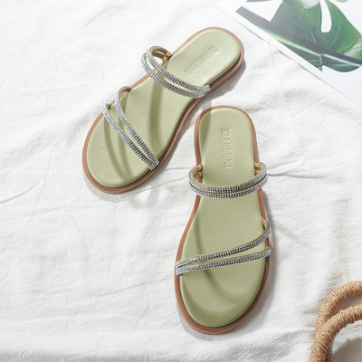 Ženske papuče sa kamenčićima i ravnim đonom u dvije boje