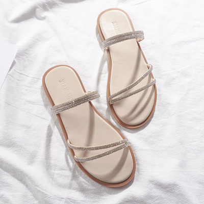 Ženske papuče sa kamenčićima i ravnim đonom u dvije boje