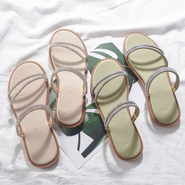 Ženske papuče sa kamenčićima i ravnim đonom u dvije boje