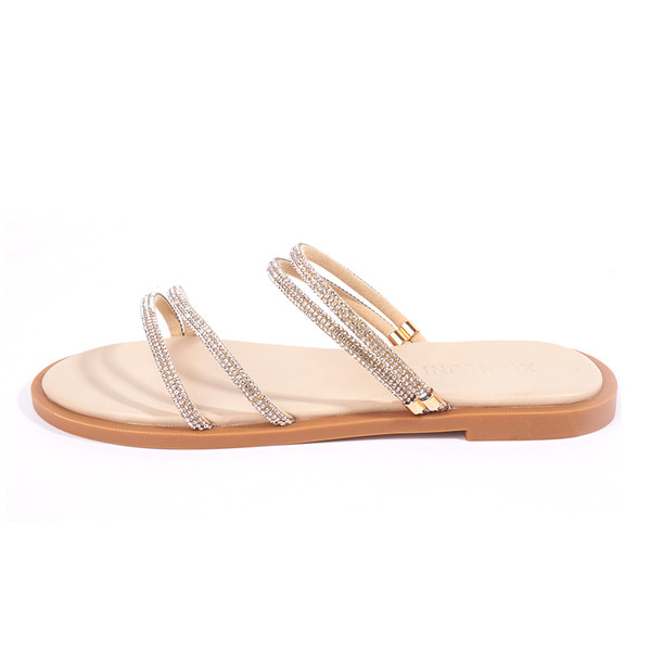 Ženske papuče sa kamenčićima i ravnim đonom u dvije boje