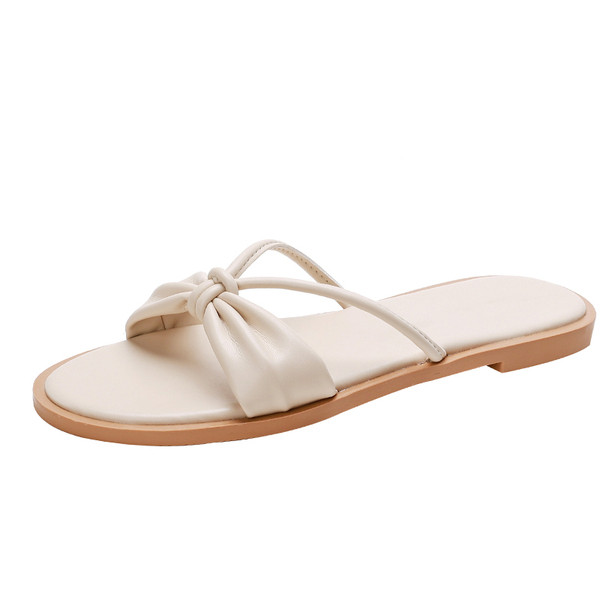 Öko bőrből készült női papucs lapos talppal, bézs színben