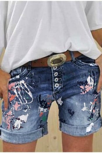 Ежедневни дамски къси панталони с джобове и цветна шарка 