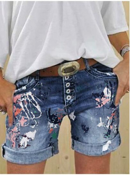 Ikdienas sieviešu šorti ar kabatām un krāsainu rakstu