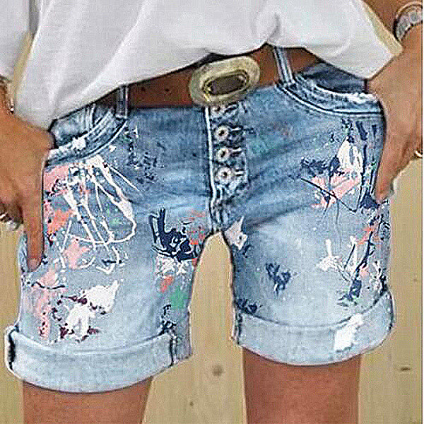 Ikdienas sieviešu šorti ar kabatām un krāsainu rakstu