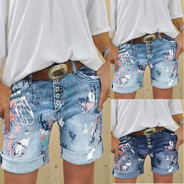 Ikdienas sieviešu šorti ar kabatām un krāsainu rakstu