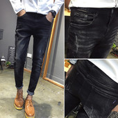 Férfi tavaszi-őszi farmernadrág szakadt motívumokkal