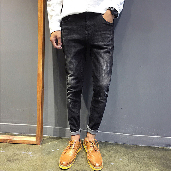 Férfi tavaszi-őszi farmernadrág szakadt motívumokkal