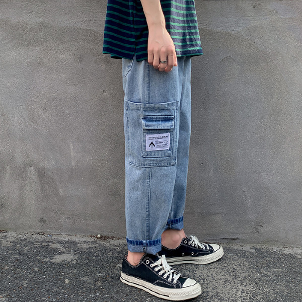 Férfi hosszú farmer egyenes modell, kék mintával