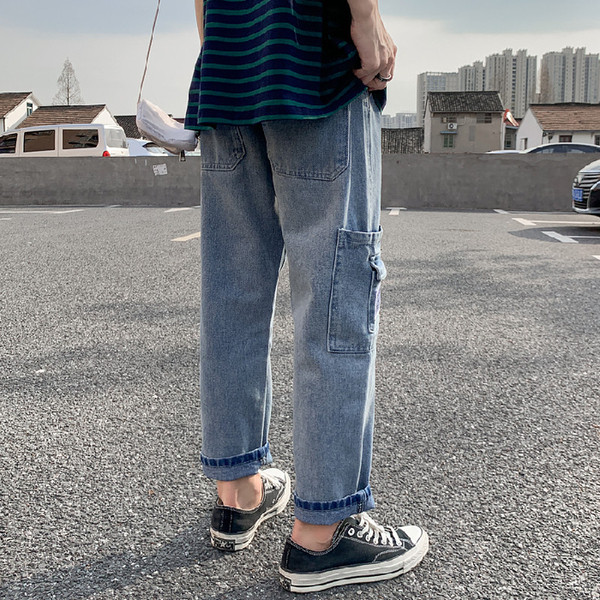 Férfi hosszú farmer egyenes modell, kék mintával